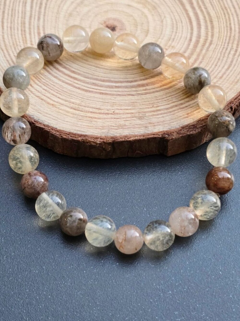 Golden Rutilated Quartz ✦ Handmade Beaded Bracelet ✦ Anxiety Relief Energy OS